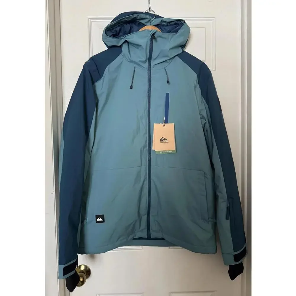 Quiksilver Mission Block Jacket Mens Small Blue Hooded Insulated Ski EQYTJ03404